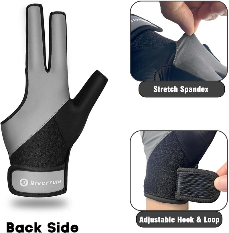 Riverruns Billiard Pool Glove for Left Hand 3 Finger, Snooker Cue Sport Glove for Men Women - Image 3
